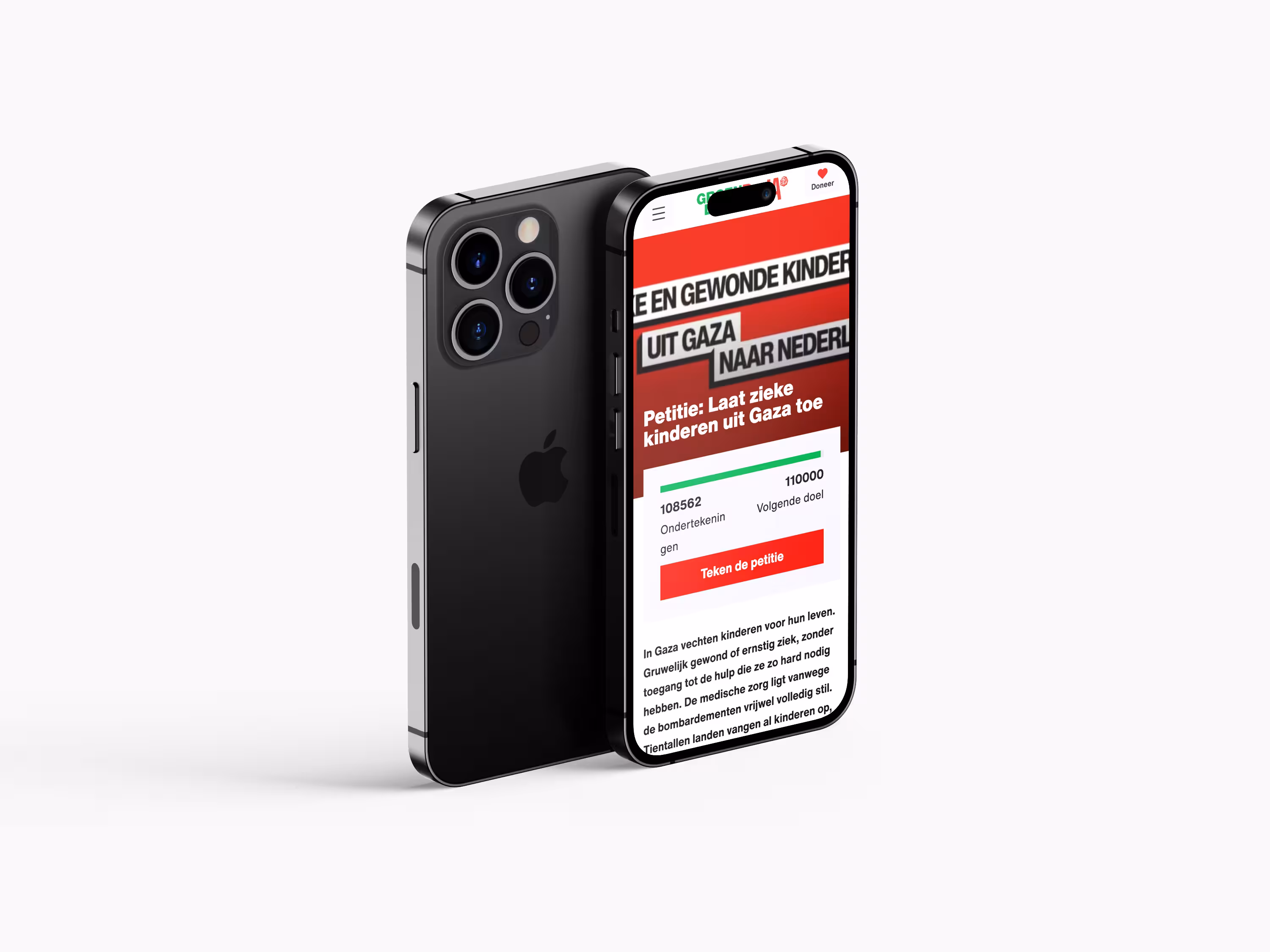 Mockup van de mobiele website van GroenLinks-PvdA