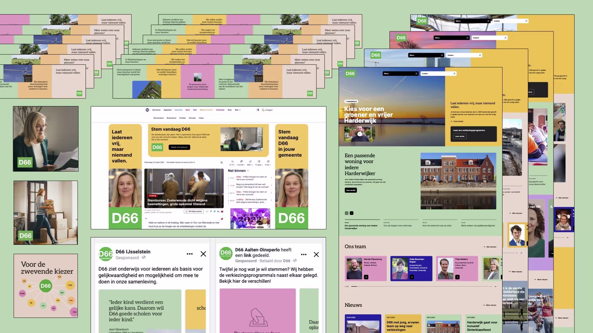 een impressie van uitingen voor D66 tijdens de Gemeenteraadsverkiezingen van 2022