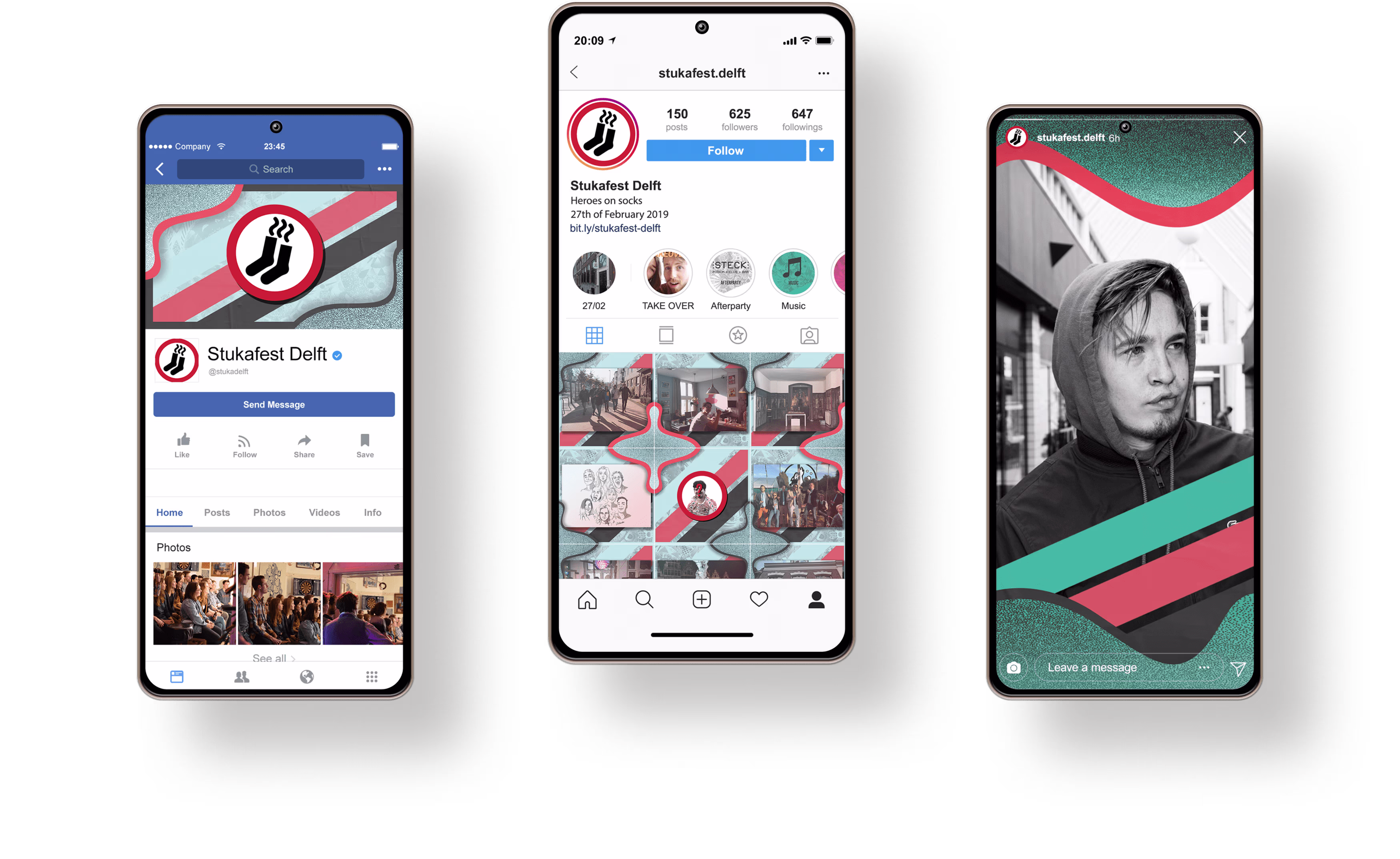 Mock ups van social uitingen voor Stukafest Delft